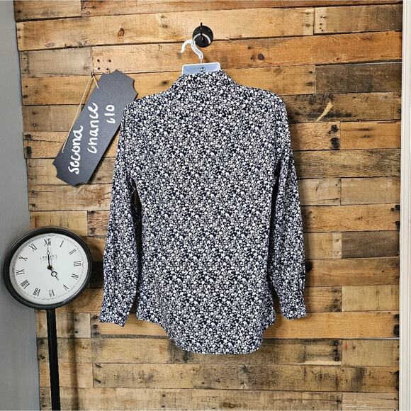 Tom Baine men's slim fit blue & white floral print button up shirt size L - Picture 10 of 13